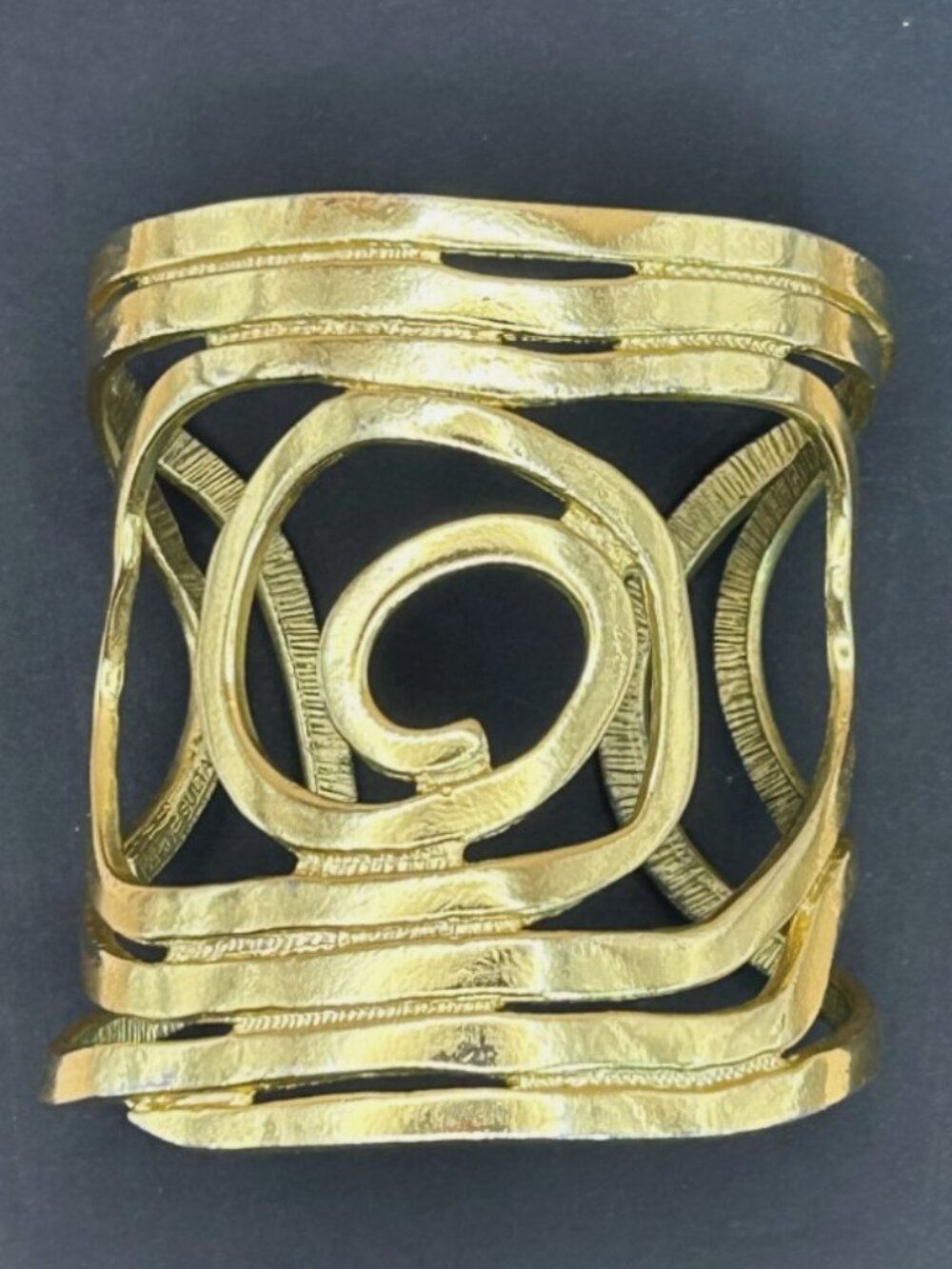 Karine Sultan Sculptural Cuff Bracelet Modernist Openwork Gold Plated